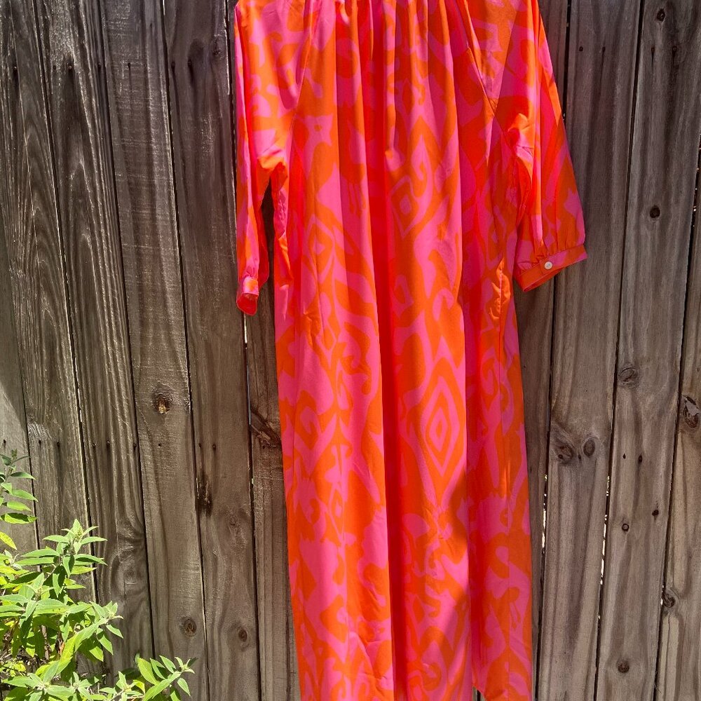 Hot Pink and Orange Ikat Dress, Large